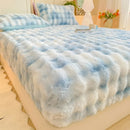 Axyaa Rabbit Fur Plush Fitted Sheet - Thick, Winter Bedspread, Anti-Slip Mattress Protector