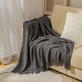 Axyaa Solid Knit Sofa Cover Blanket with Fringe for Air Conditioning and Summer Nap