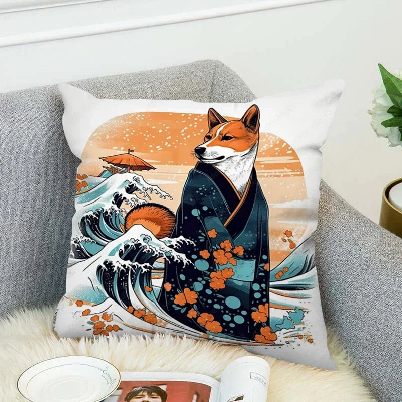 Axyaa Shiba Inu Cushion Cover 45x45cm for Bed or Chair Decor
