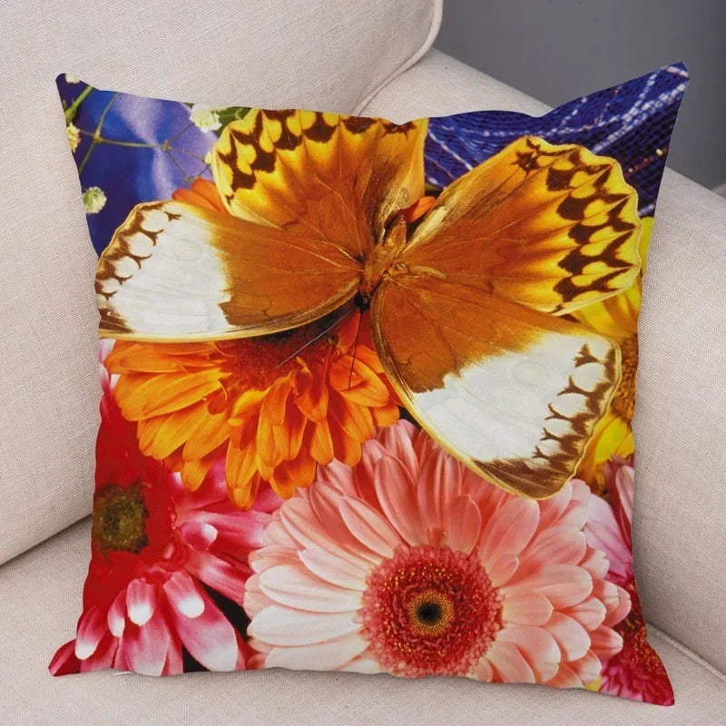 Axyaa Butterfly Flower Pillow Cover 45*45cm for Home Sofa Decor