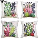 Axyaa Green Cactus Linen Pillow Cover 45x45cm for Home Decor sofa, Bedside, Office