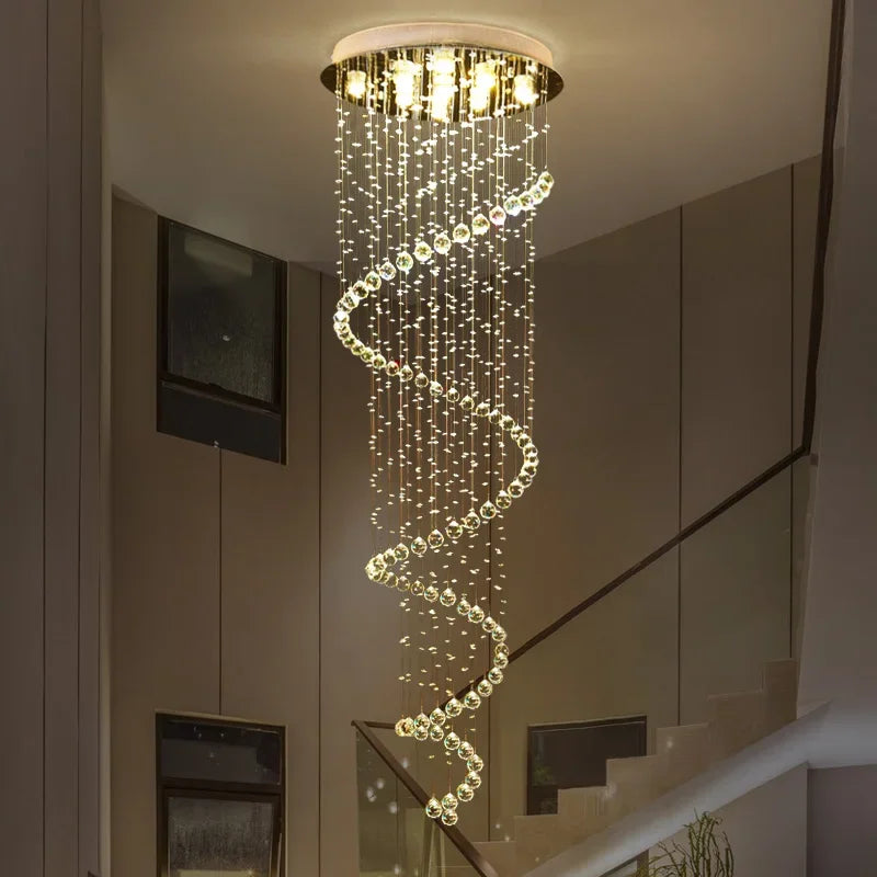 Axyaa Luxury K9 Crystal Chandelier Modern LED Villa Double Staircase Lighting for Living Room