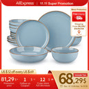 Axyaa Ceramic Tableware Set: Dinner/Dessert/Soup Plate & Bowl, 4 Color Options, 4/8 Person
