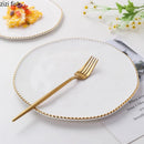 Axyaa Bead Edge Ceramic Steak Pasta Fruit Plate Set for Molecular Cuisine