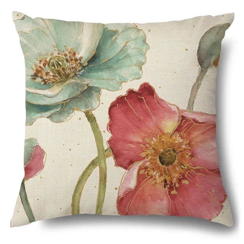 Axyaa Rose Butterfly Print Cotton Linen Pillowcase for Modern Living Room Decor