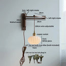 Axyaa Walnut Wood LED Wall Lamp with Switch, Ceramic Japan Style, Interior Living Room Light