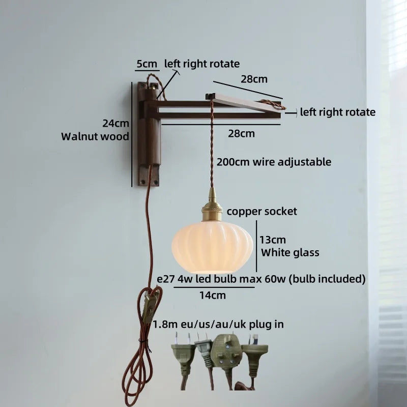 Axyaa Walnut Wood LED Wall Lamps Switch Ceramic Japan Style Kitchen Stair Light