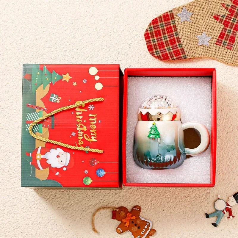 Axyaa Ceramic Christmas Mug with Lid - Santa Claus Design - 500ml