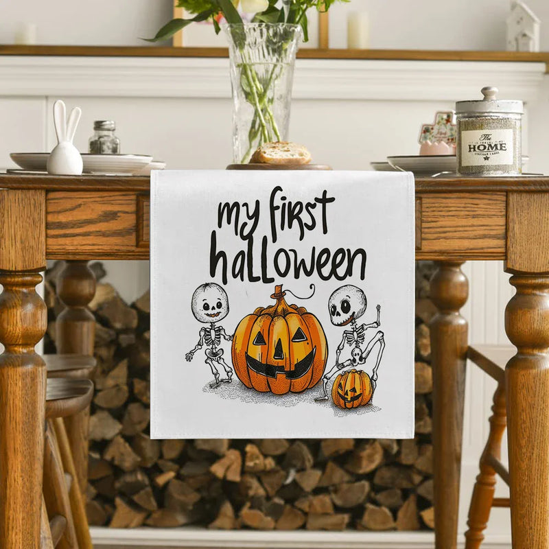 Axyaa Halloween Jack-o'-lantern Skull Table Runner for Kitchen Dining Decor