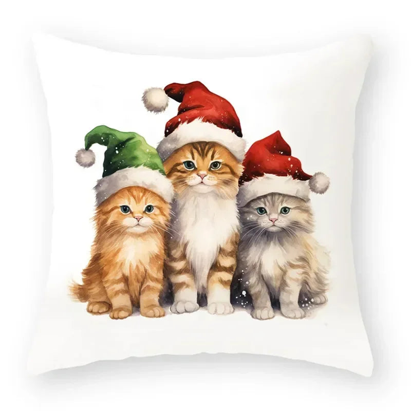 Christmas Cartoon Animal Printed Pillowcase by Axyaa: Decorative Throw Cover for Sofa, Living Room, Cushion