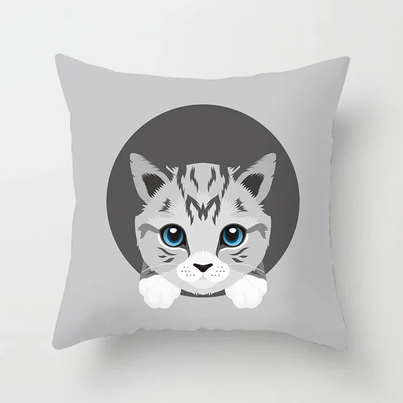 Axyaa Cute Cat Round Head Cushion Cover 45x45cm Polyester Pillowcase Square