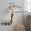 Axyaa White Ceramic LED Wall Lights with Pull Chain Switch on Modern Wood Base