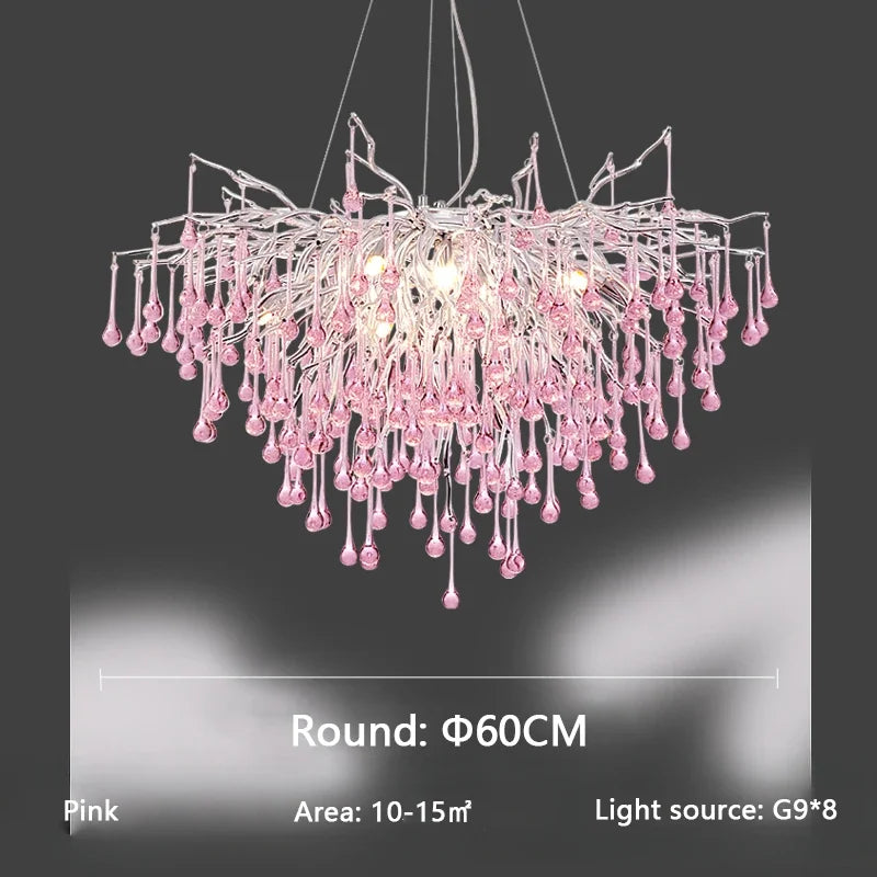 Axyaa Pink Crystal Chandelier Raindrop Pendant Light for Modern Home Decor