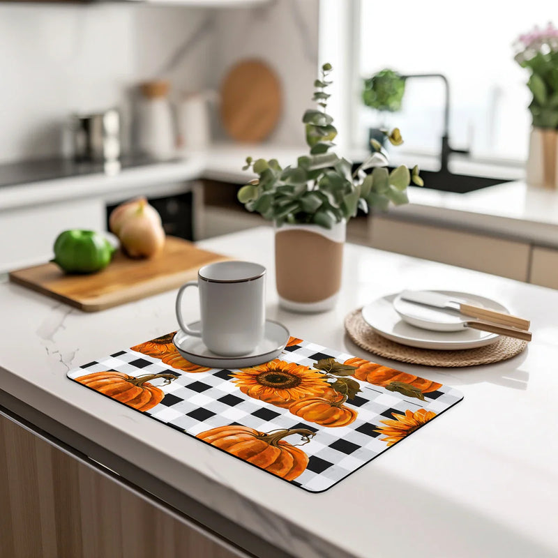 Axyaa Thanksgiving Coffee Cup Drying Mat Non-slip Diatoms Absorbent Kitchen Counter Drain Mats