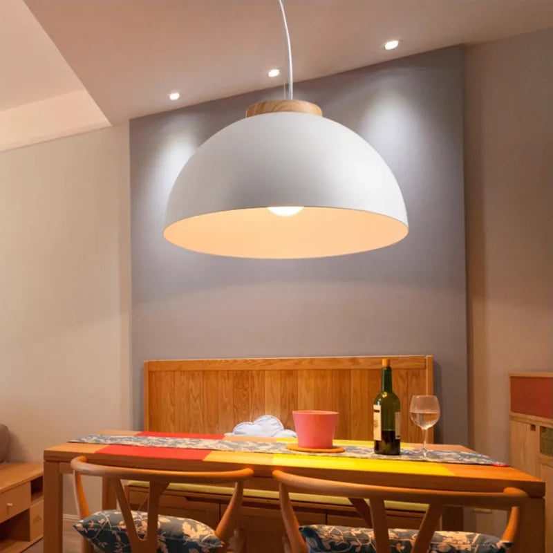 Axyaa Nordic Walnut Dome Pendant Light - Minimalist LED Lighting for Home Office Dining