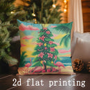 Axyaa Christmas Tree Beach Flamingos Pillow Cover - Rectangular Cushion
