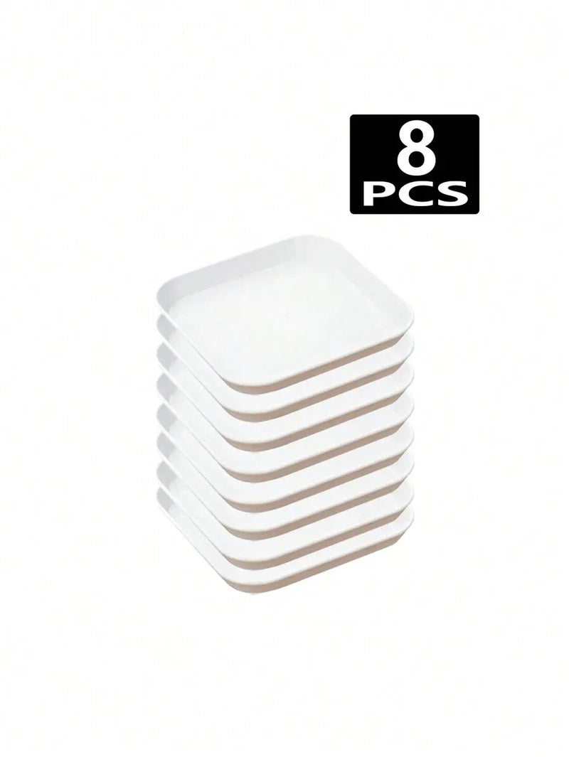 Axyaa White Plastic Square Dessert Plate Set for Family Camping, Picnic, Restaurant