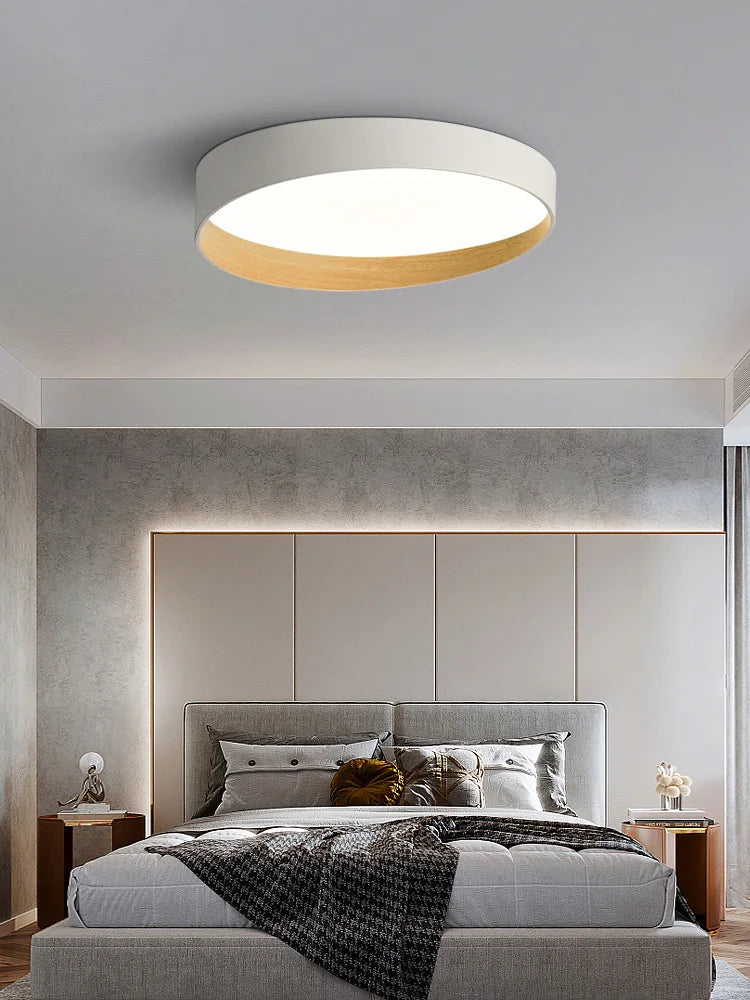 Axyaa Round LED Ceiling Lamp Wood Grain Modern Living Room Light