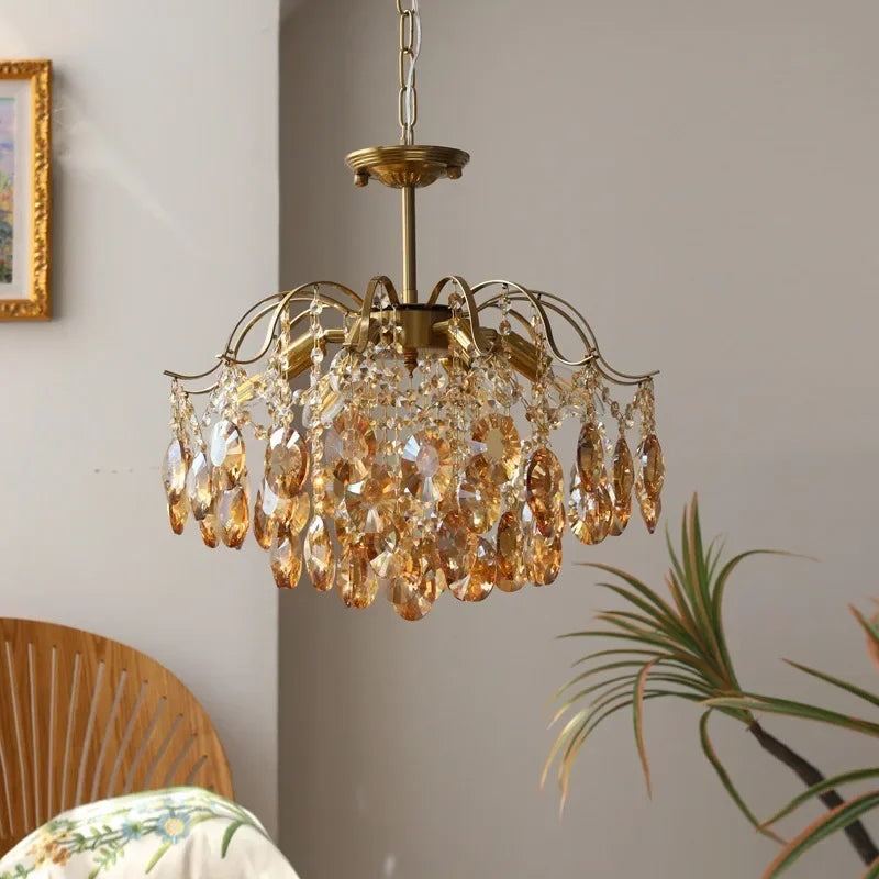 Axyaa Retro Crystal Chandelier for Bedroom Dining Living Room Cloakroom Luxurious Pendant Light