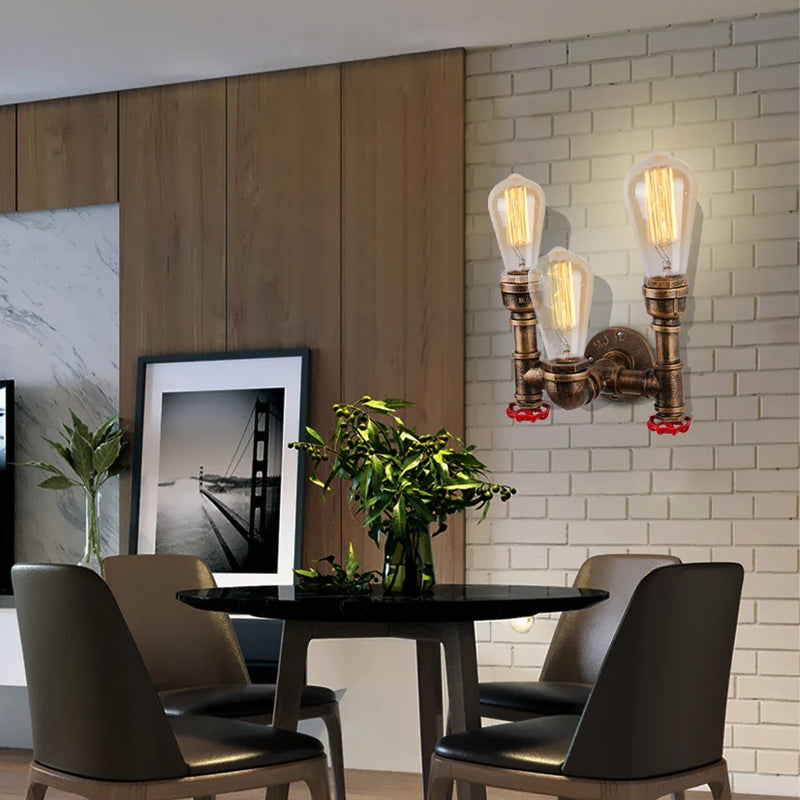 Axyaa Rust Water Pipe Wall Sconce Light Fixture for Industrial Decor