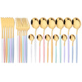 Axyaa 24Pcs Colorful Stainless Steel Gold Flatware Cutlery Set Western Kitchen Tableware