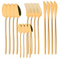 Axyaa 16Pcs Western Black Gold Dinnerware Set Stainless Steel Tableware Flatware