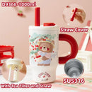Axyaa Stainless Steel Thermal Mug with Handle and Straw Lid