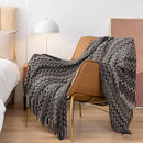 Axyaa Boho Knit Throw Blanket with Tassels - Soft Woven Sofa and Bed Plaid
