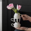 Axyaa Tea Cup Porcelain Vase for Table Decoration and Flower Arrangement