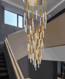 Axyaa Crystal Led Chandeliers for Living Room, Gold Art Deco Style, Nordic Long Hanging Lamp for Loft Stairs and Kitchen