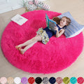 Axyaa Shaggy White Fluffy Round Rug, Soft Pink Carpet for Girls Bedroom and Living Room