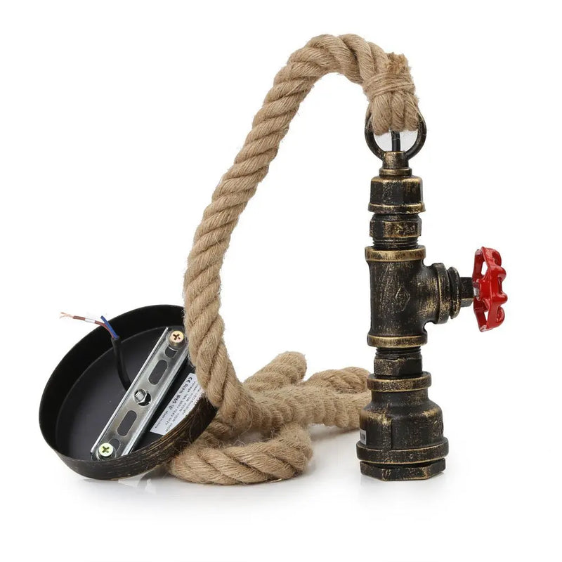 Axyaa Retro Loft Iron Pipe Pendant Lamp with Hemp Rope - Kitchen Lighting