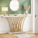 Axyaa Modern Gold Console Table with Grid Metal Base - 59 inch