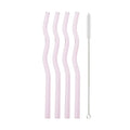 Axyaa Glass Straws - 5Pcs Colorful, Eco-Friendly Wavy Design for Juice & Cocktails