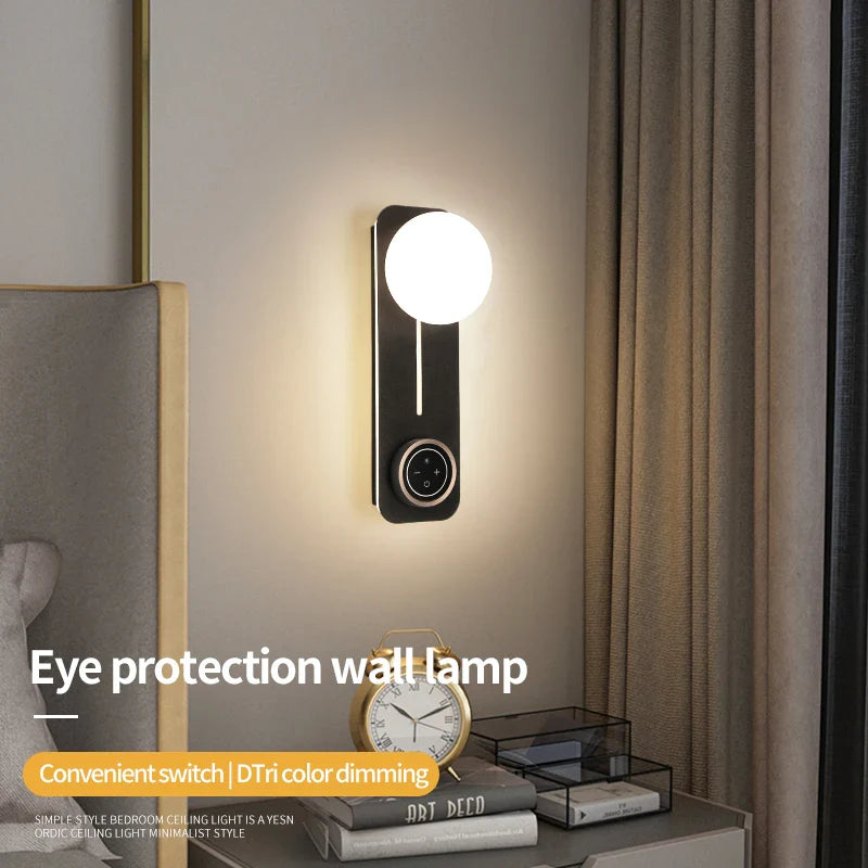 Axyaa LED Wall Lamp Touch Dimming 3-Color Bedroom Sconce