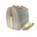 Axyaa Silver Striped Evening Bag Handbag with Chain Crossbody