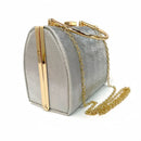 Axyaa Silver Striped Evening Bag Handbag with Chain Crossbody