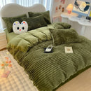 Axyaa Winter Warm Striped Rabbit Plush Four-piece Bed Sheet