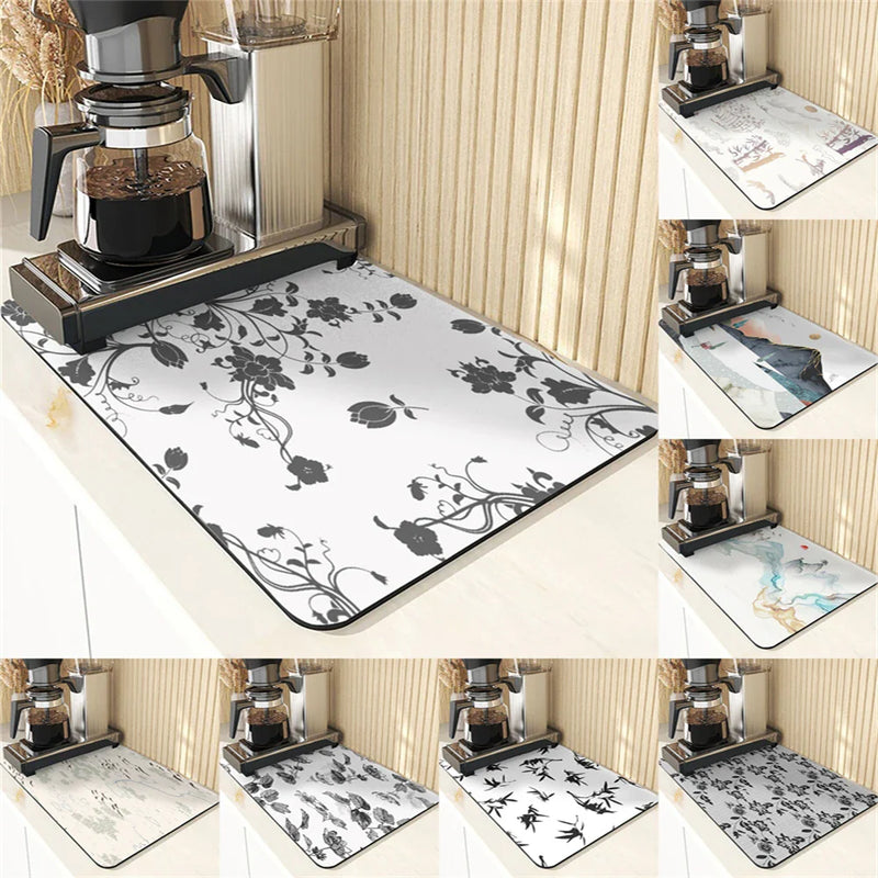 Axyaa Floral Silicone Coasters Set: Non-Slip Kitchen Mats, Flowers Pattern Diatomaceous Earth Placemat