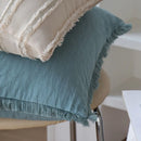 Axyaa Blue Cotton Tassel Pillow Cover for Sofa Living Room