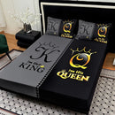 Axyaa Black Grey Color Blocking Crown Letter Bed Sheet, Super Soft Breathable, Deep Pocket Mattress Protector