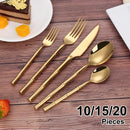Axyaa Gold Stainless Steel Cutlery Set - 5/10/15/20 Piece Silverware Utensils Mirror Finish
