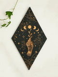 Axyaa Black Moon Phase Rhomboid Wooden Wall Decor - Boho Witch Aesthetic Wall Art