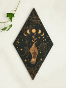 Axyaa Black Moon Phase Rhomboid Wooden Wall Decor - Boho Witch Aesthetic Wall Art