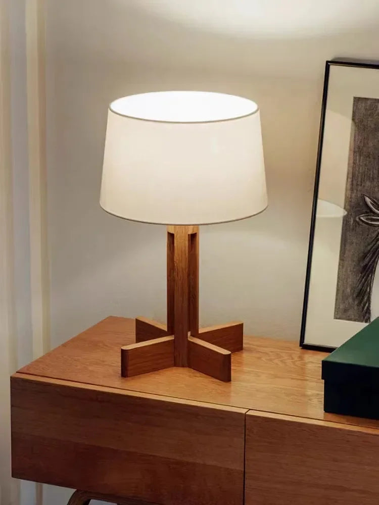 Axyaa Rustic Wood Floor Lamp Japanese Fabric Stand Light