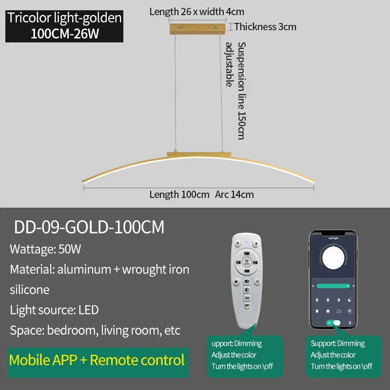 Axyaa LED Arc Pendant Light - Adjustable Brightness, Energy Efficient Kitchen Ceiling Lamp