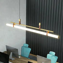 Axyaa LED Long Tube Chandelier Black/Gold Leather Acrylic Pendant Light