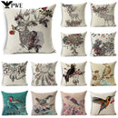 Axyaa Linen Cushion Cover 45x45cm, Flower & Animal Design for Sofa & Bed