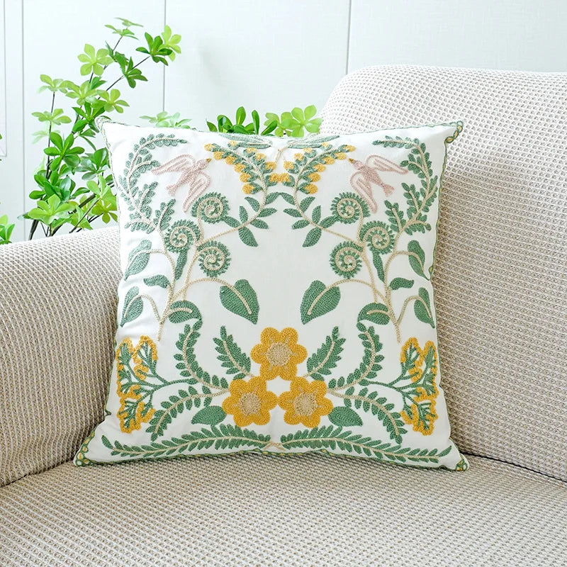 Axyaa Wild Floral Plant Embroidery Pillow Cover, 45x45cm, Country Style