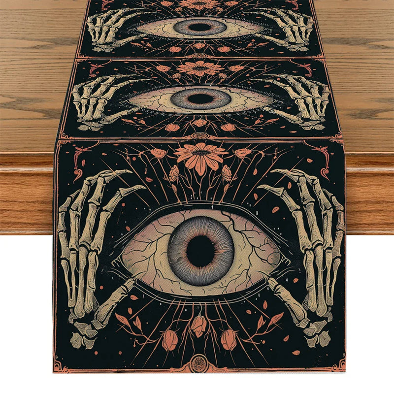 Axyaa Halloween Table Runner Farmhouse Decor Holiday Party Branches Flowers Leaves